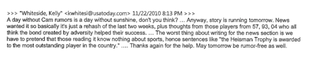 Illustration for article titled "Am I Sick? Are We All Sick?": Overwrought Things The Media Wrote To Auburn's PR Guy During Cam Newton's Wild 2010 Season
